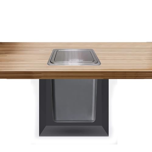 Image of 2.6 Gallon / 10L Square Silver Trash Chute, Countertop Embedded Trash Can with Lid, Drop-in Trash Can, Built-in Waste Basket, for Restaurant Home Hotel Kitchen.