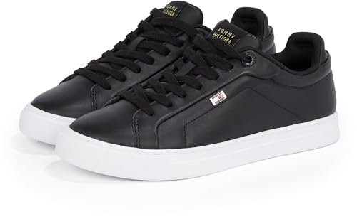Tommy Hilfiger Donna Sneakers Court Icon Flag in Pelle, Nero (Black), 38 - Immagine 2