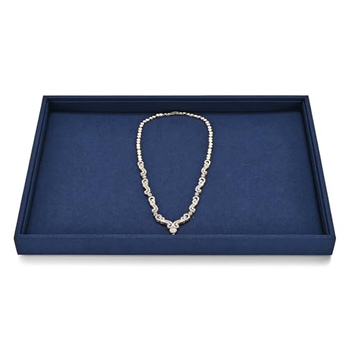 Microfiber Jewelry Tray Stackable Jewelry Drawer Organizer Trays Necklace Bracelet Holder for Necklace Bracelets Watches Perfume Organizer(Blue)