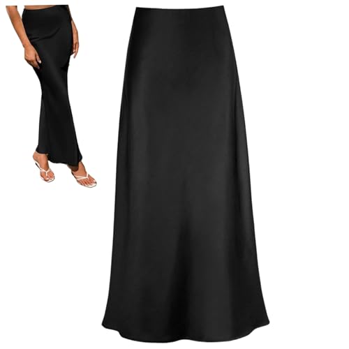 Jupe en satin Gcroet longue jupe noire trapèze aux finitions haut de gamme pour femme