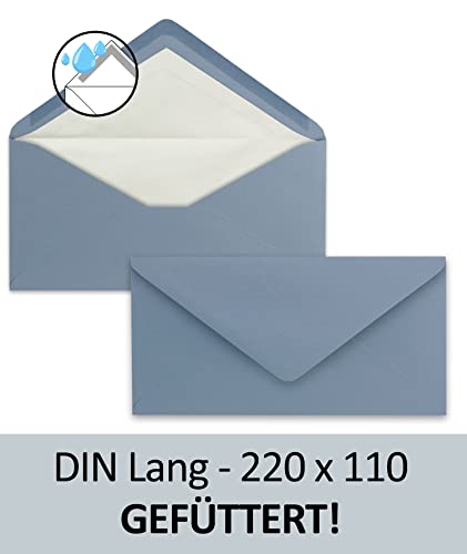 1000 x DIN długie koperty - szaro-niebieskie z białą jedwabną podszewką - 11 x 22 cm - 80 g/m² - idealne do zaproszeń, kartek bożonarodzeniowych, kartek z życzeniami z serii Farbfroh