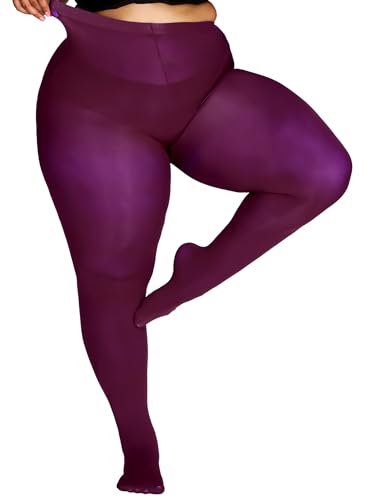 Image of DancMolly Plus Size Tights for Women, Control Top Semi Opaque Nylon Pantyhose High Waist