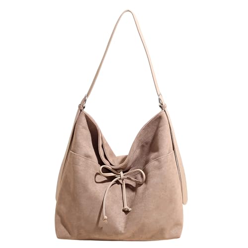 JQAliMOVV Suede Crossbody Bags for Women Trendy Vintage Bow Slouchy Bag Suede Slouchy Shoulder Bag Slouchy Hobo Purse(Gray)
