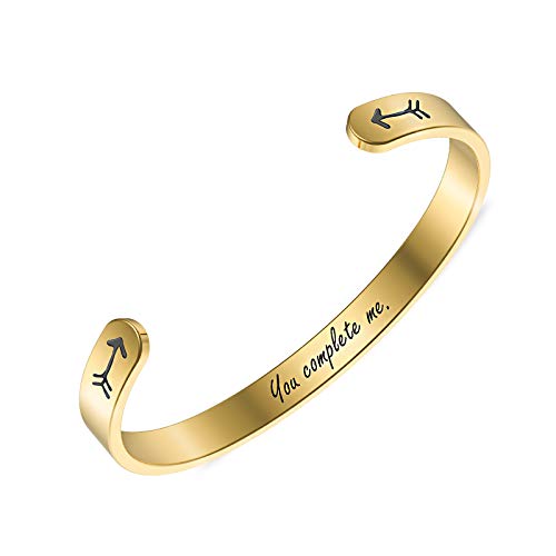 Lolalet Bracelet Jonc Ouvert Unisexe, Bracelet en Acier Inoxydable avec Message, You Complete me, Bijoux pour Femme Homme, Argent Cover