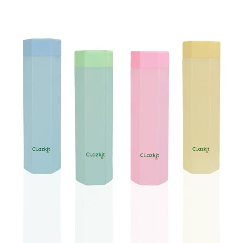 Clazkit Plastic Hexagon Shaped Water Bottle| Office Bottle | Gym Home Kitchen Travel Hiking Treking Set Of 4 1 Litre, Multicolor