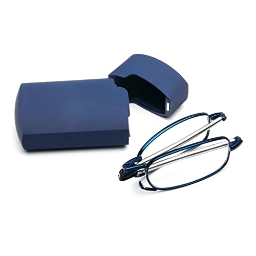 MMOWW Filtro de Luz Azul Gafas de Lectura Plegables Para Hombres y Mujeres con Varillas Telescópicas con Estuche Portátil (Azul, +2.0)