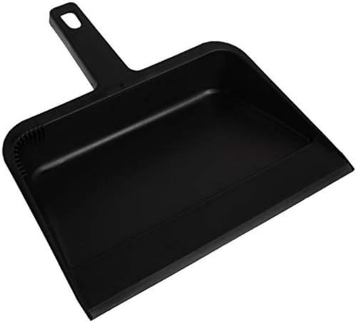 Image of Genuine Joe 12 inch Heavy-Duty Plastic Dust Pan - Durable Black Design for Home & Commercial Cleaning, 1 Count | Ultimate Pickup for Debris & Small Particles | Convenient Storage & Long-Lasting