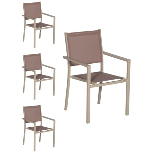 Happy Garden Lot de 4 chaises empilables en Aluminium et textilène Taupe
