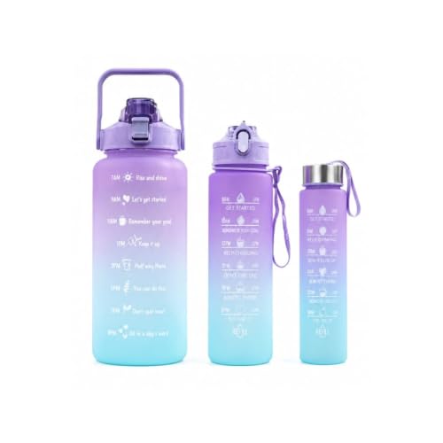 Image of Motivational Water Bottle Combo Set (2 lr, 900ml, 300ml) | Leakproof Water Bottles with Time Marker | Straw and Sipper | Reusable Sports, Gym, School, Office(Multicolor-3 combo) pack of 1.