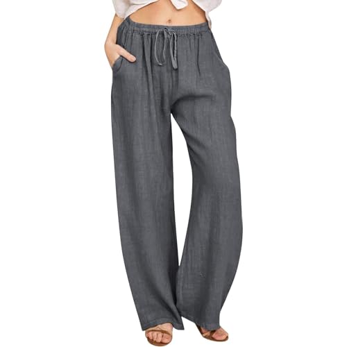 Women's Casual Summer Pants Linen Wide Leg Pants High Waisted Palazzo Pants Comfy Flowy Pants Loose Beach Pants, Pants for Women Trendy, Baggy Pants for Women