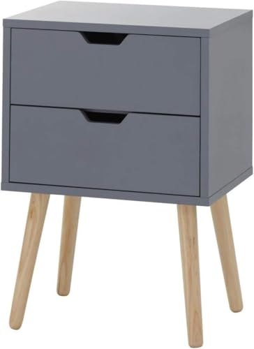 Image of VASIL MART Bedside Tables, Wooden Nightstands with Solid Wood Legs & 2 Drawers, End Tables Storage Units for Living Room /Bedroom,etc .(Grey)