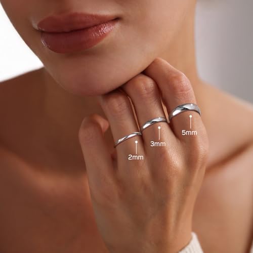 ChicSilver 2/3/5mm 925 Sterling Silver Ring Customizable Plain Dome High Polished Wedding Band Comfort Fit Size 4-12 (with Gift Box)4