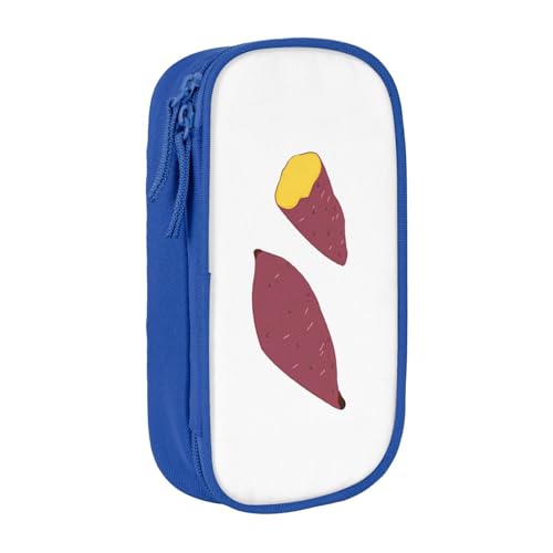 サツマイモ さつまいもペンケース 筆箱 文具ケース おしゃれ 筆袋 鉛筆ケース 鉛筆のサック 中高校生 軽量 収納バッグ 学生 子供 誕生日 入学ギフト 大容量 ダブルレイヤーBlue