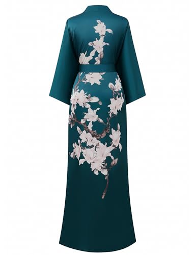 Image of BABEYOND Kimono Robe Cover up with Box Long Floral Satin Sleepwear Silky Bathrobe Bachelorette Robe