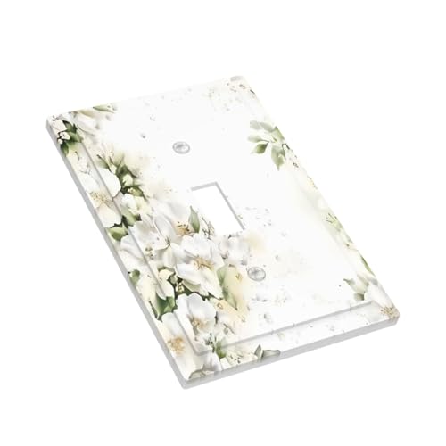 Decorative Switch Plate Covers Rustic Ink Green Leaves White Florals Flower 1 Gang Light Switch Cover Plate Single Toggle Wall Plate Outlet Covers Wall Plate Faceplate for Home Decor