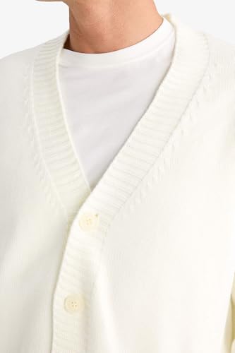 كارديجان بوليرو تريكو بقصة مريحة ورقبة بشكل V وأكمام قصيرة للرجال من ديفاكتو، بيج اكرو، مقاس ميديوم M