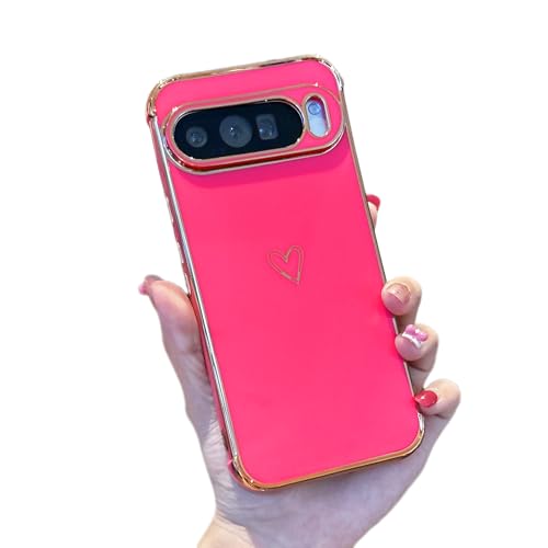 Coque Google Pixel 9 Pro XL ZTOFERA rose aux motifs cœurs plaqués avec protection caméra