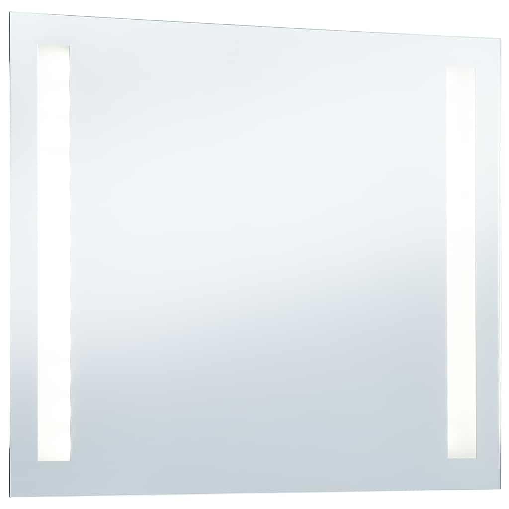 Espejo de pared para baño con LED, 80 x 60 cm, marco de aluminio plateado, tiras de luz mate, protección IP44, iluminación para maquillaje y cuidado, incluye adaptador y material de fijación