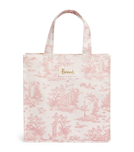 HARRODS London Small Toile Shopper Bag Pink Recycled Cotton H25.5cm x W25.5cm x D11.5cm London landmarks design