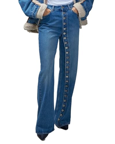 Women's High Waisted Straight Leg Jeans Casual Button Down Boyfriends Wide Leg Denim Pants Trendy 20252