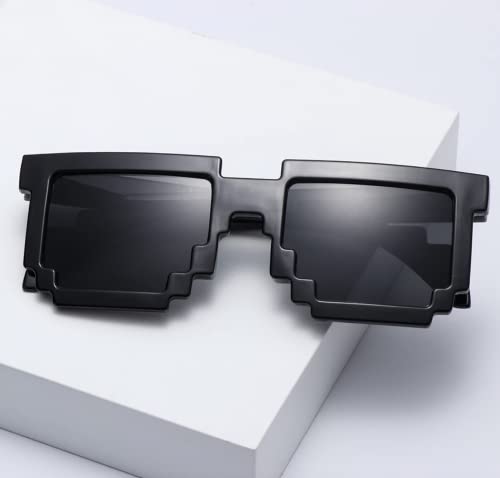 Image of DC DECORIO Thug Life Sunglasses Pixel Gangsta Life Funny Novelty Shades With Box Packing (SOLID-BLACK)
