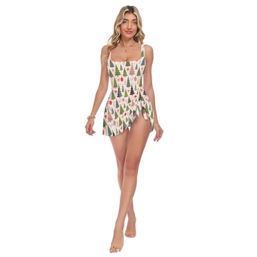 Maillot de bain motif sapin de Noël rose une pièce sculptant et confortable pour femme