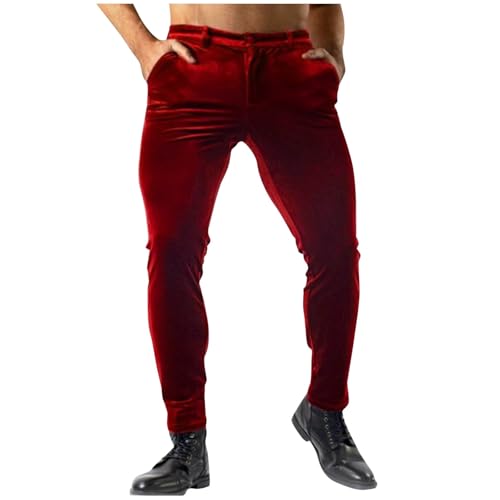 Men Velvet Stretch Pants with Pocket, Slim Fit Sweatpants for Work Dress Pants Athletic Outdoor Casual Solid Trousers