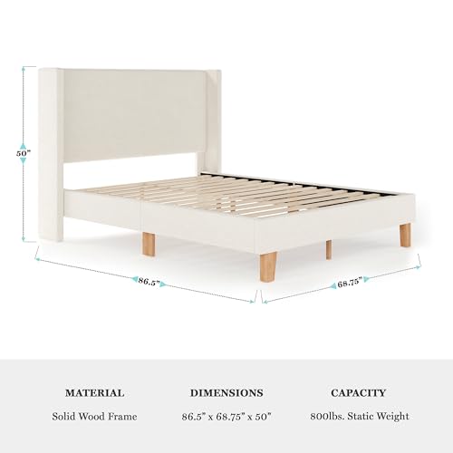 Image of Martha Stewart Maisie Queen Wingback Upholstered Platform Bed, Off-White
