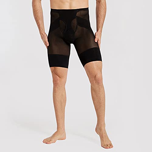 Men High Waist Body Shaper Tummy Control Slimming Shorts Ultra-Thin Shapewear Bodysuit Compression Boxer Brief Black #TOP3