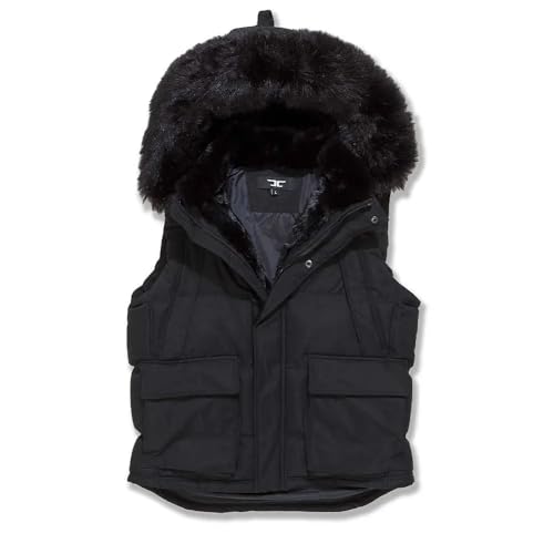 Fur Trimmed Puffer Vest for Men by Jordan Craig (Black)
