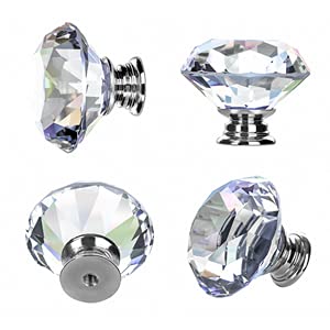 FURNIWARE Pack of 12 Crystal Drawer Knobs, 42 mm Diamond Cut Crystal Glass with Screws in 3 Different Lengths - Image 4