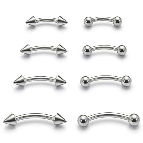 AMASIS 14G Silver Curved Barbell Eyebrow Piercing Jewelry Set