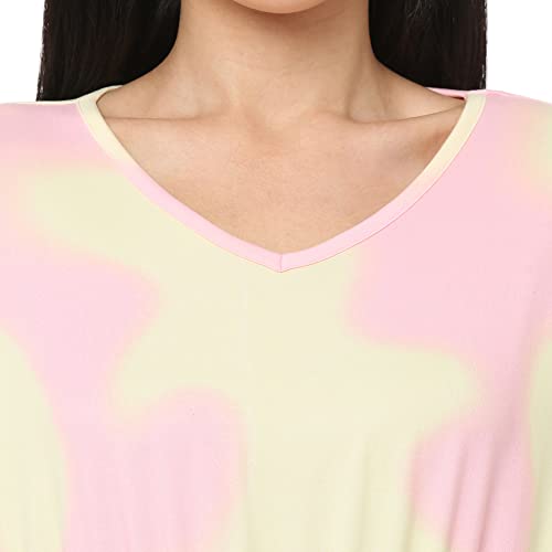Image of Sweet Dreams Women Tie & Dye V-Neck Flared Sleeve Poly Brush Kaftaan & Pyjama Set