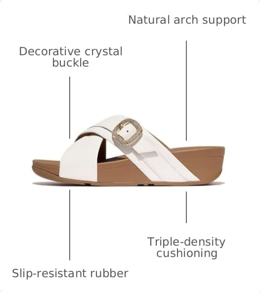 Image of FitFlop Lulu Crystal-Buckle Leather Cross Slides