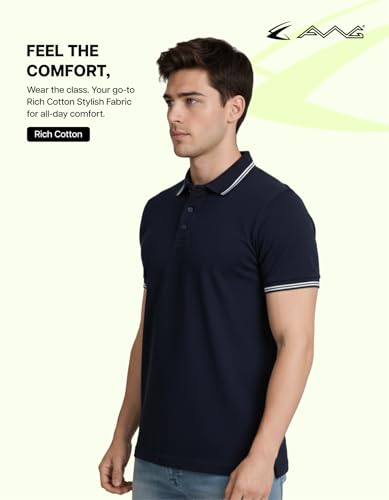 Image of AWG ALL WEATHER GEAR Rich Cotton Polo T-Shirt | Half Sleeve Classic Fit | Soft Breathable Solid Tee | Casual & Office Wear | Comfortable Everyday Cotton Polo | Mens Tshirts