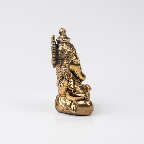 Image of Artarium Brass Vighnaharta Lord Ganesha Statue Car Dashboard (Height 3.5inch), Small Ganpati ji Murti for Car Accessories, Home Decor, Office Gifting and Pooja Room - Gold Finish
