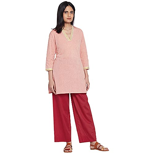 Image of GO COLORS Women Blue Stripe Cotton Wide Pants
