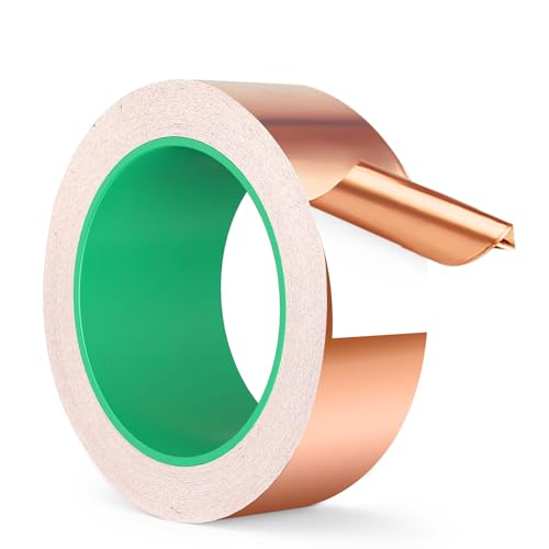 HOVIBU 20m x 30mm Cinta de Cobre Hoja, Cinta Adhesiva Conductora de Doble Cara, Cinta Kapton EMI, Cinta de Apantallamiento, Cinta de Caracol, para Guitarra, Blindar de EMI, Puesta a Tierra y Soldar
