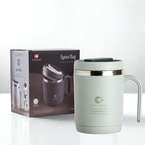 Image of CLAY CRAFT VACBOTT Dyona 400ML (Light Grey) Premium Stainless Steel Puf-Insulated Flask Mug| Long Hrs Hot & Cold|Airtight, BPA-Free, Leak-Proof Travel Mug with Handle| Made in India