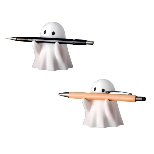 JCSY 2 Pcs Cute Ghost Pen Holder, Ghost Stress Relief Decor, Spooky Ghost Statue, Halloween Pencil Organizer, 3D Printed Pencil Holder, Funny Pencil Holder for Office Home Accessories No Pen