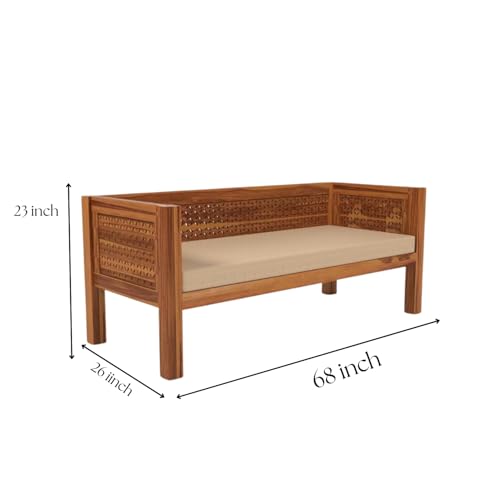 Image of Sheesham Wooden 3 Seater Sofa for Living Room | Rosewood Cushion Sofa | Solid Wood Sofa Set for Lounge