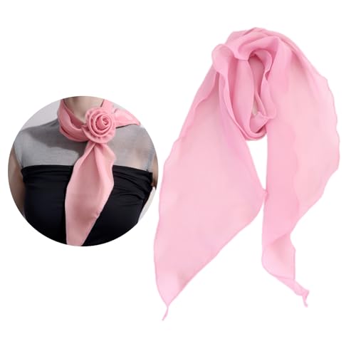 Rose Flower Silk Scarf for Women Style Necktie Decorative Neck Scarf Elegant Handtied Neck Scarf Triangle Scarves.Off White2