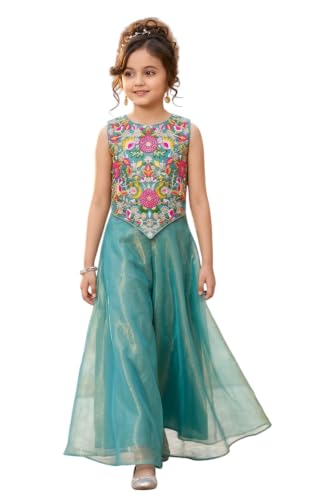 Image of Girls Art Silk Embroidered Kurta & Sharara Set | Festive & Wedding Traditional Outfit | Ethnic Wear for Kids | Stylish Sharara Suit Set