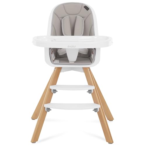 Image of Evolur Zoodle 2 in 1 Baby High Chair in Light Grey, Easy to Clean, Adjustable and Removable Tray, Compact and Portable Convertible High Chair for Babies and Toddlers