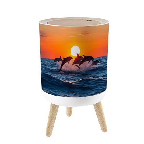 Caneca de basura pequeña con tapa y patas de madera 7L