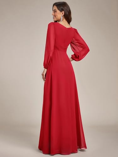 Image of Ever-Pretty Women's Crewneck Long Lantern Sleeves Floor Length A-Line Pleated Chiffon Formal Dress 0106B