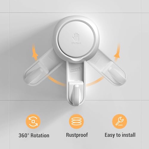 Marchpower Shower Suction Cup Hooks - 4 Pack Reusable Heavy Duty Vacuum Suction Hook for Inside, Waterproof Bathroom Wall Bathtub Loofah Hook, Strong Window Glass Hanger Removable Kitchen Towel Holder