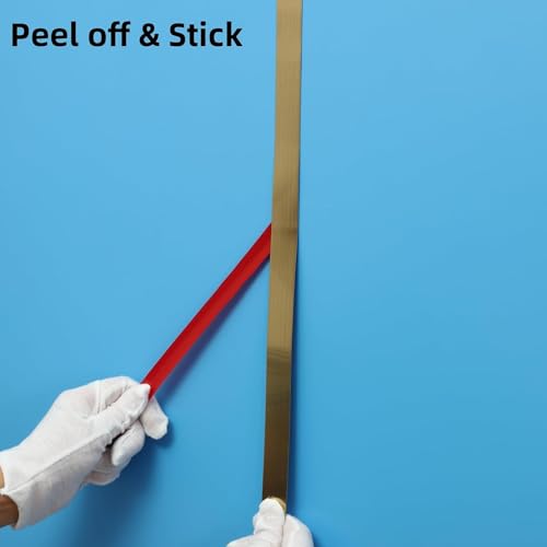 Golden Metal Trim Wall Strip Stainless Steel PVD Coated 8K Mirror Gold Finish Flat Trim Strip profile 20 mm x 16.4ft(5mtr) Roll for wall Decoration, Furniture, Highlighters