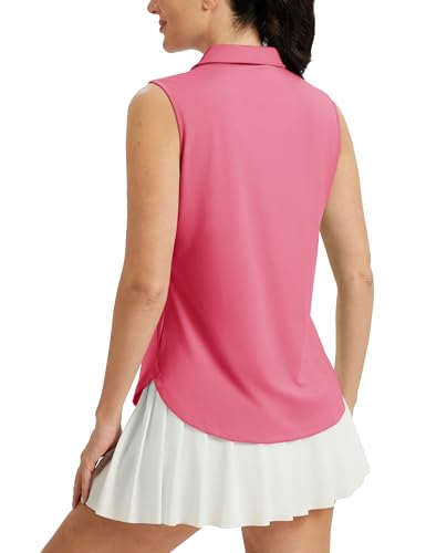 Image of MAGCOMSEN Womens Golf Shirts Sleeveless 1 /4 Zip Collared Polo Shirt UPF 50+ Quick Dry Workout Tank Tops Tennis