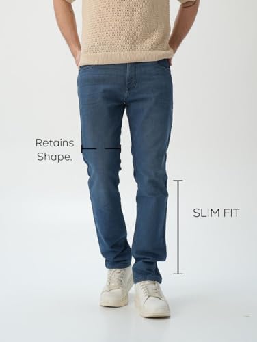 Image of Minus One Slim Fit Stretchable Mid Rise Jeans for Men | Mens Denim Cotton Pants | Stylish Ankle Length Jean